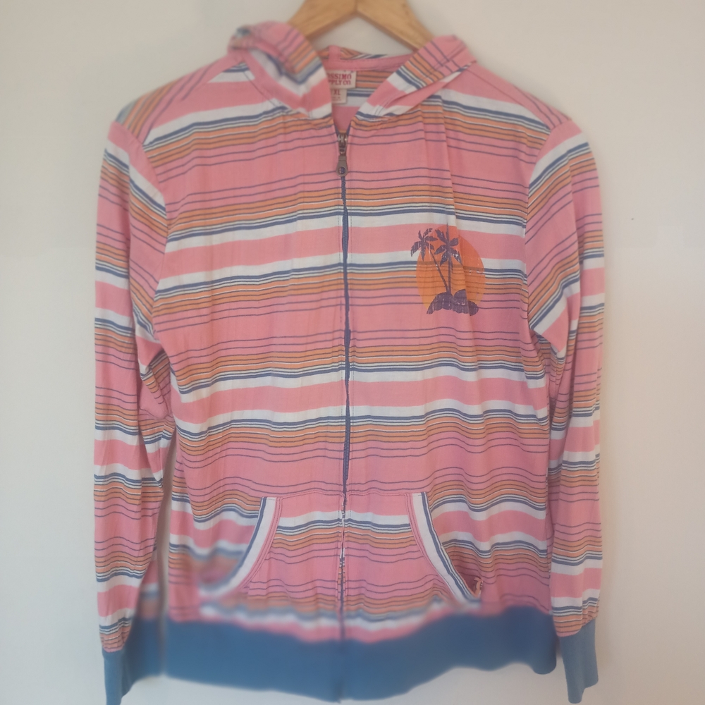Mossimo Supply Co. Pink & Blue Palm Trees And Sunset Zipper Hoodie Size XL